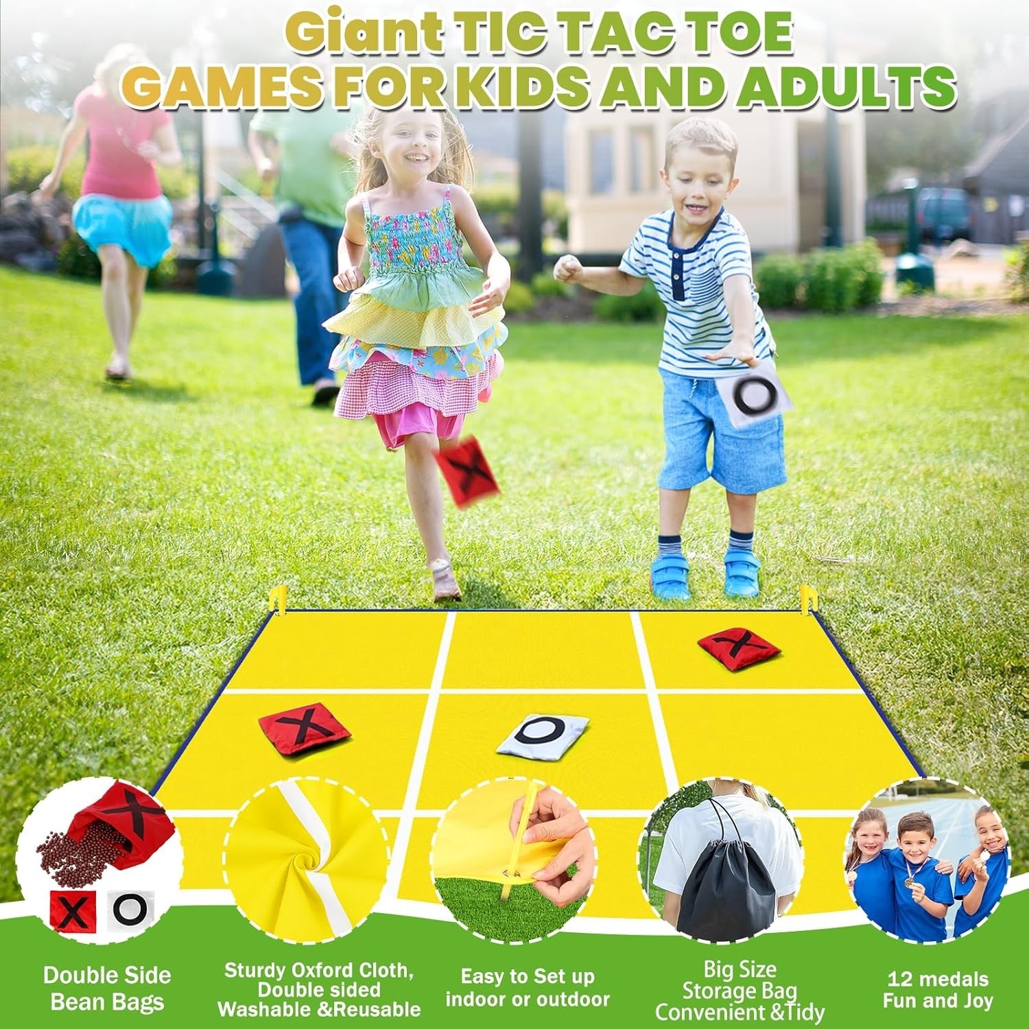 Giant 4.5ft Outdoor Tic Tac Toe & Bean Bag Toss Game Set for Kids Adults