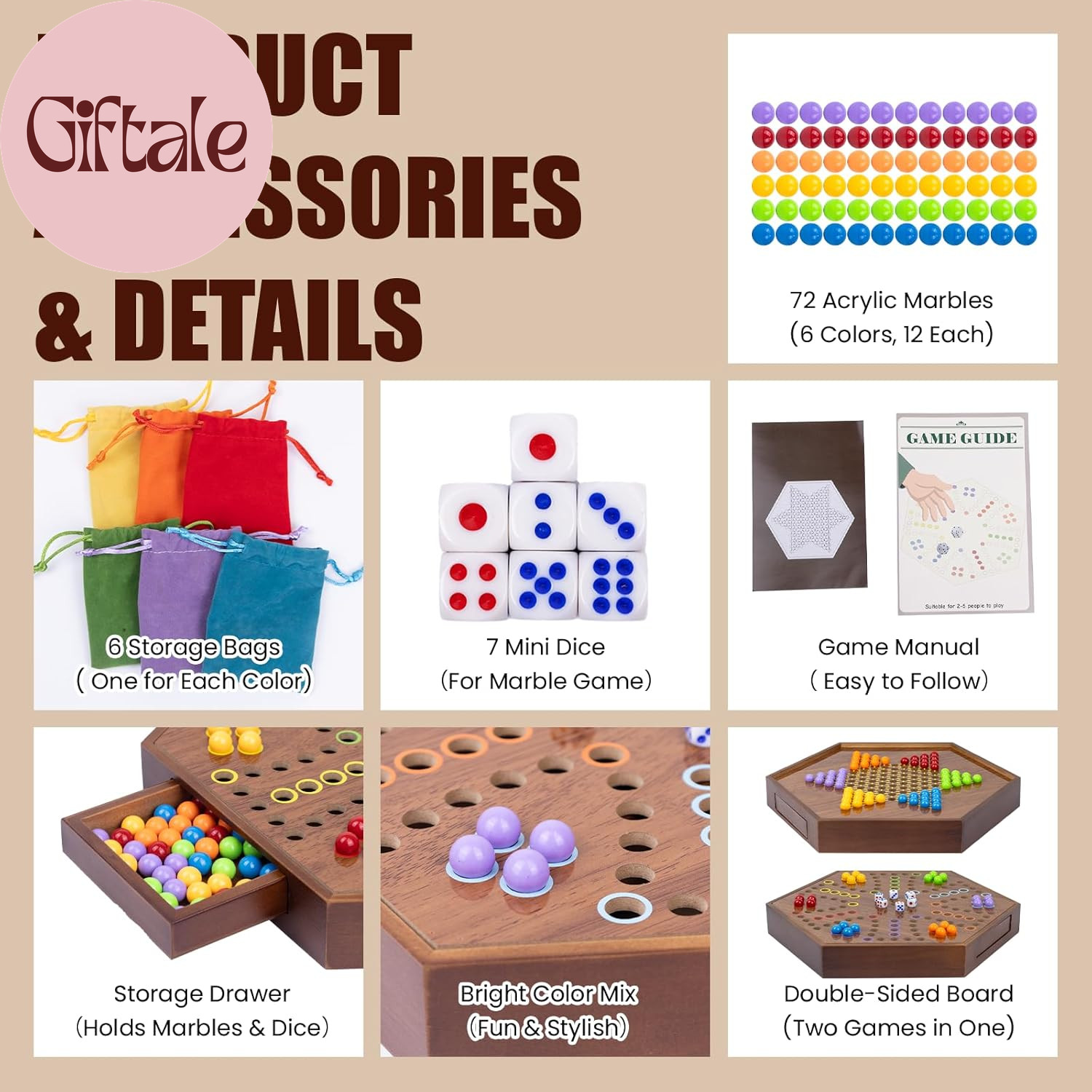 Chinese Checkers & Marble Board Game – 2-In-1 Double-Sided Wooden Board Game for