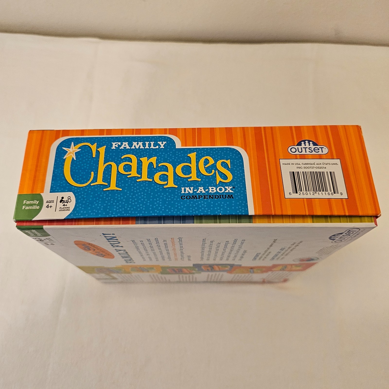 Family Charades in-a-box Category cards themes range from 4 years-14 years plus