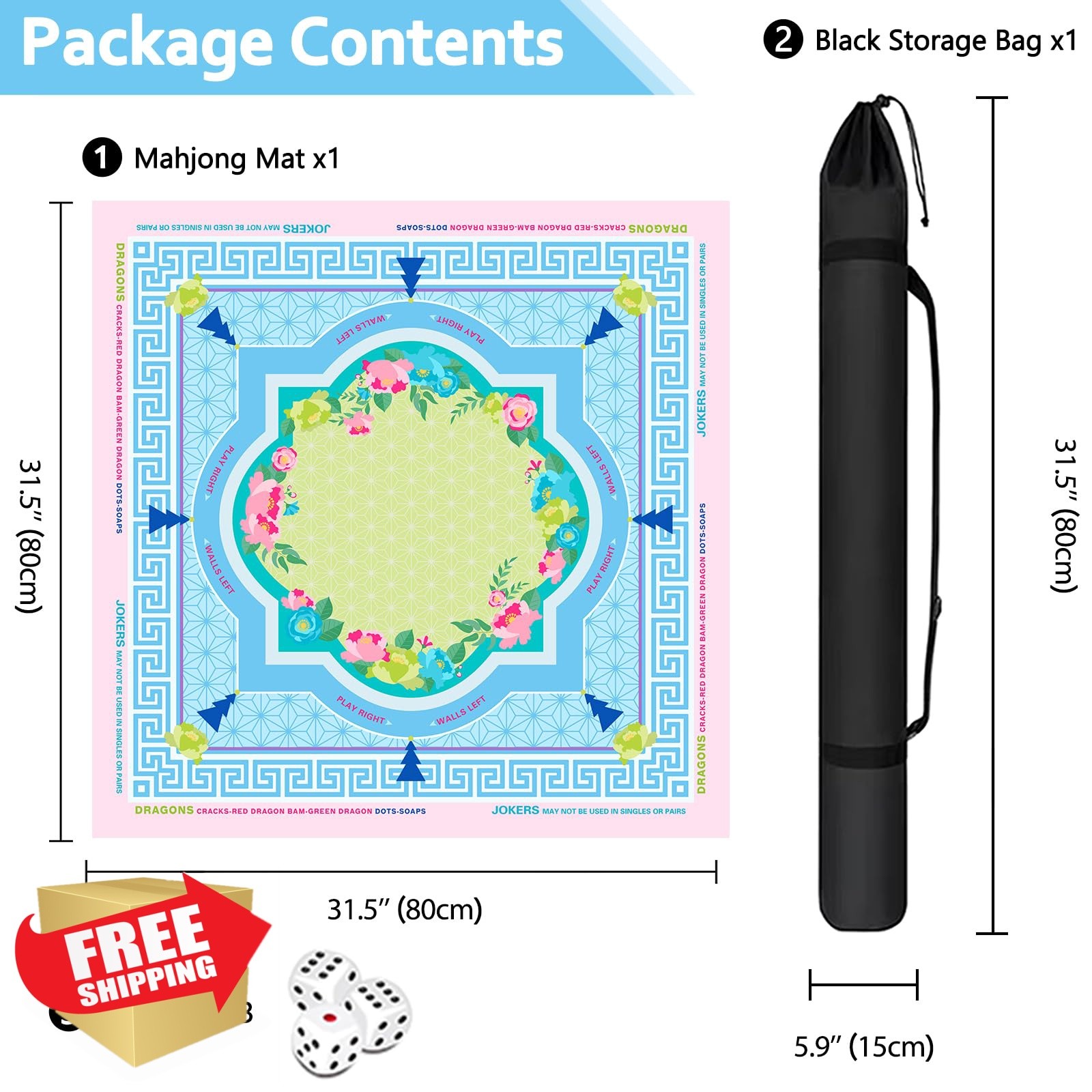 Msdiuvdk Mahjong Mat Light Blue Lotus Bag