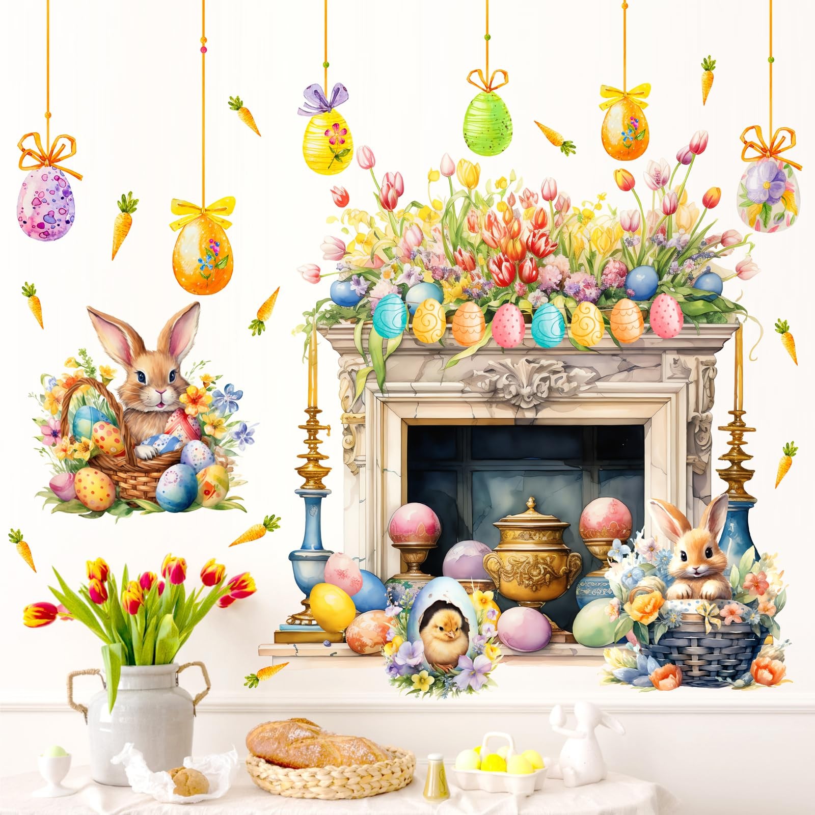 Easter Wall Decoration Sticker Bunny Decals for Party Purple Oange