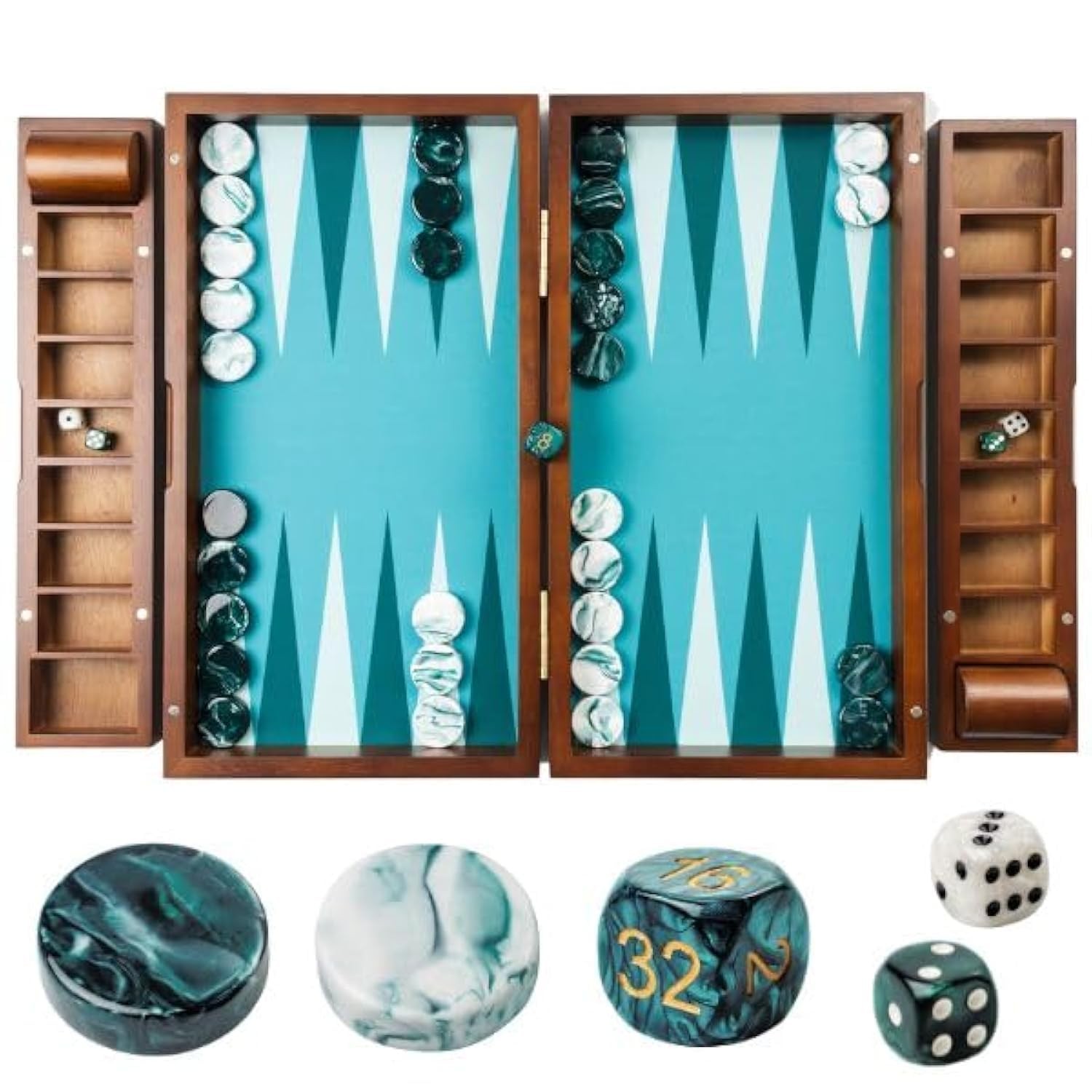 20 Inch Large Backgammon Sets for Adults, Green Backgammon Board, Solid Wood….