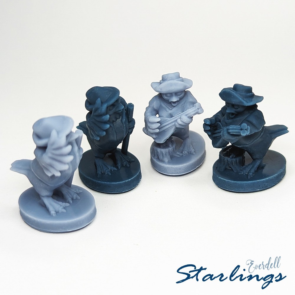 BLUE Starlings 8pcs | Unofficial Upgrade for Everdell Pearlbrook, Frog, Rabbit