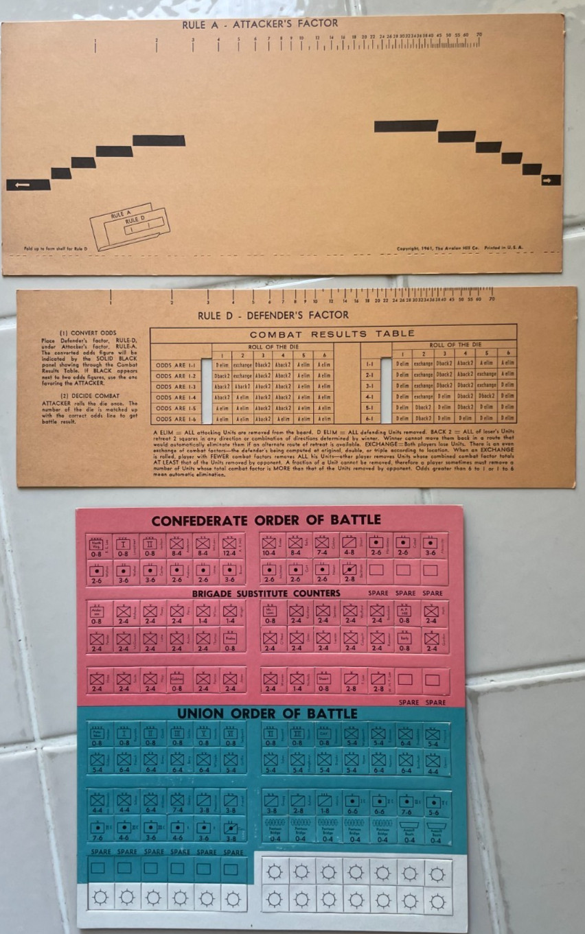 Chancellorsville Civil War Battle Game – Avalon Hill -1961 1st Edition unpunched