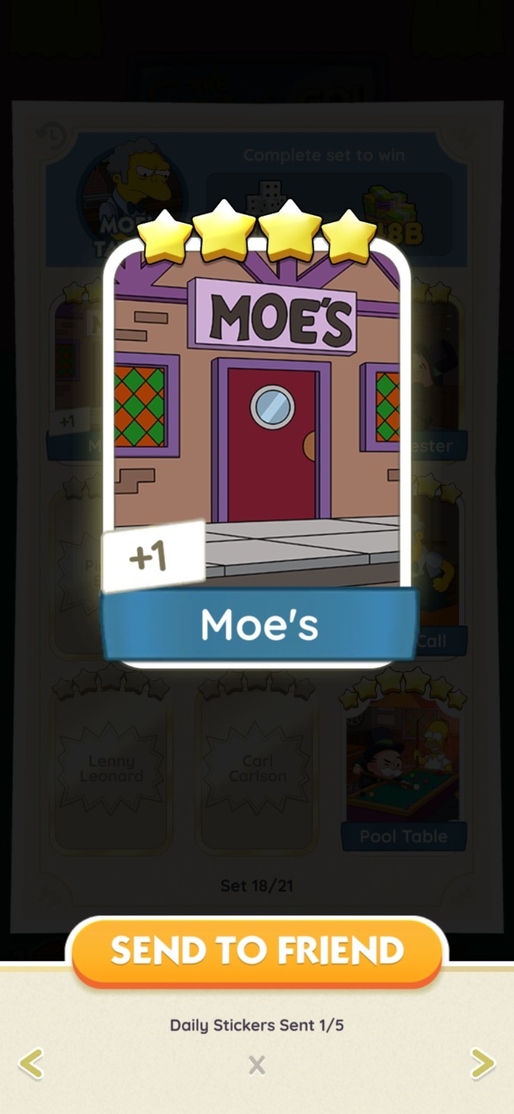Moe’s 4 star sticker Monopoly go