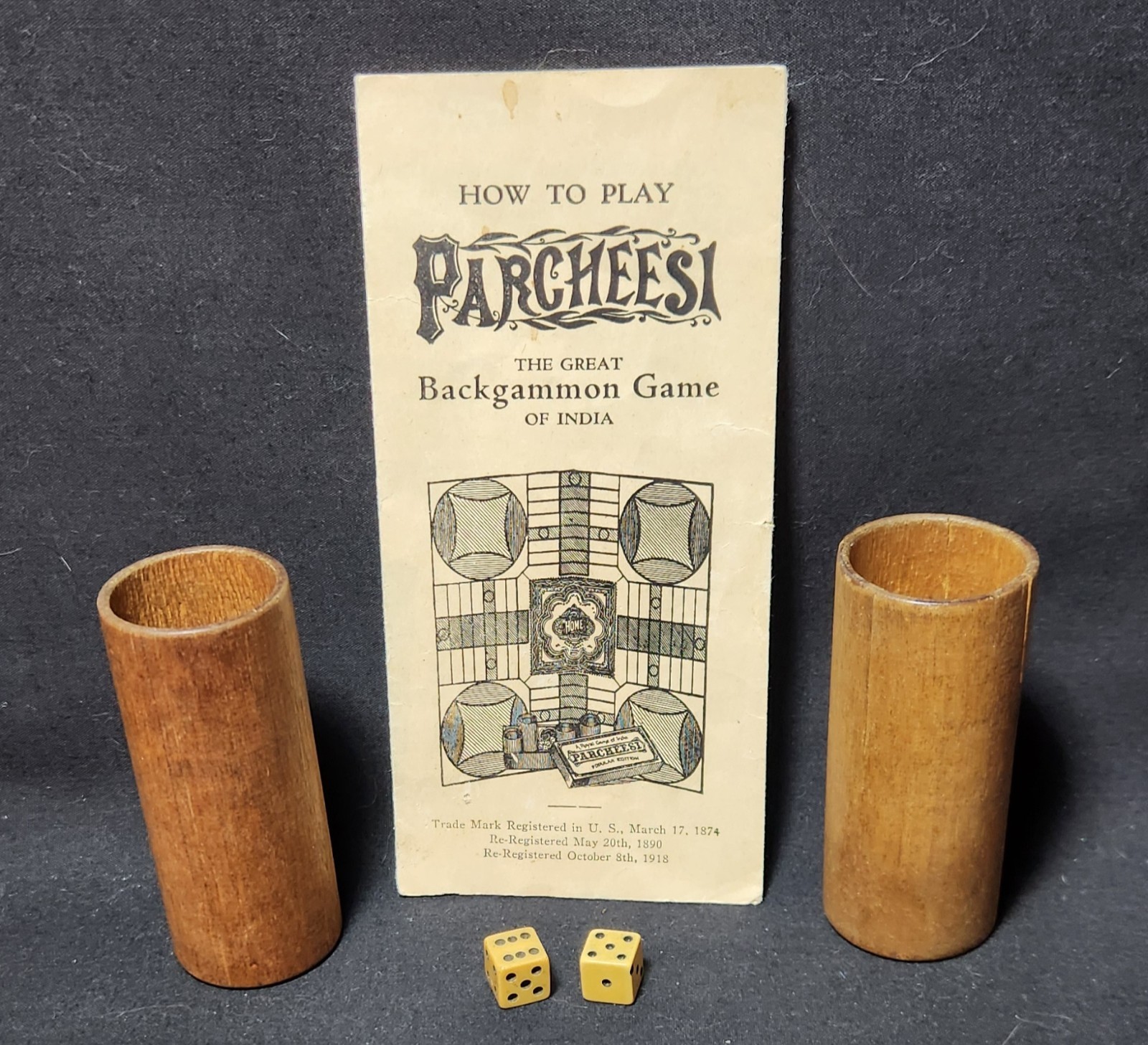 Vintage Wooden Parcheesi Pair Dice Cups Replacement Selchow & Righter 1975