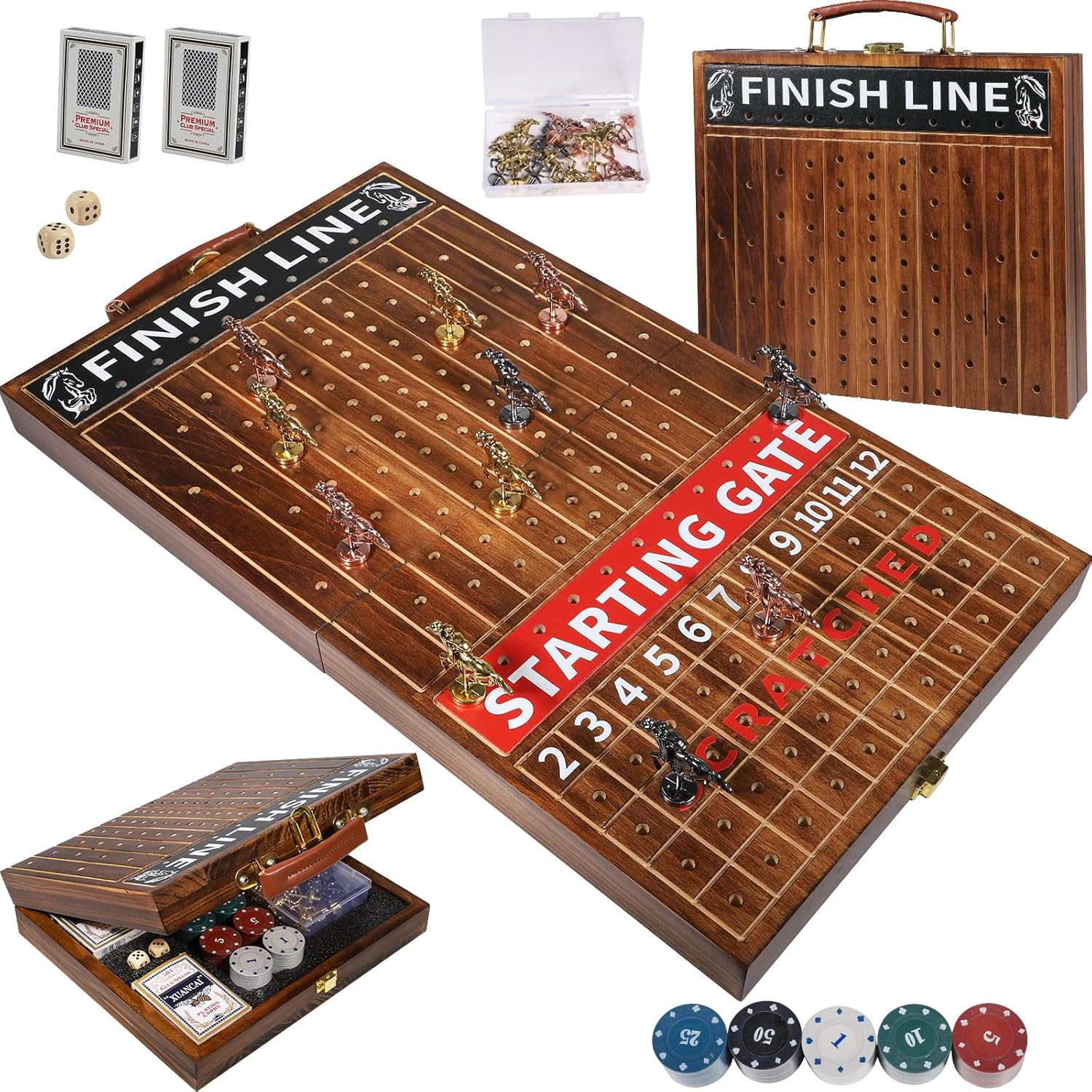 Wooden Finish Line Horse Racing Board Game Equipped with 11 Luxury Metal Craft H