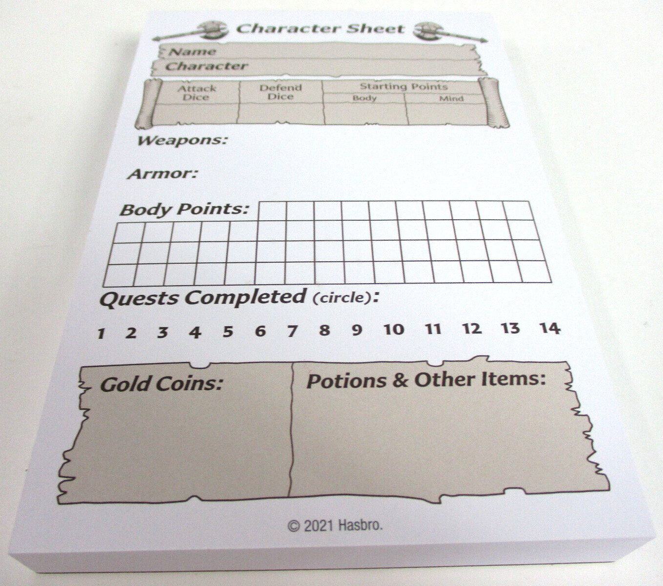 HEROQUEST Complete CHARACTER SHEET PAD Avalon Hill NEW!!