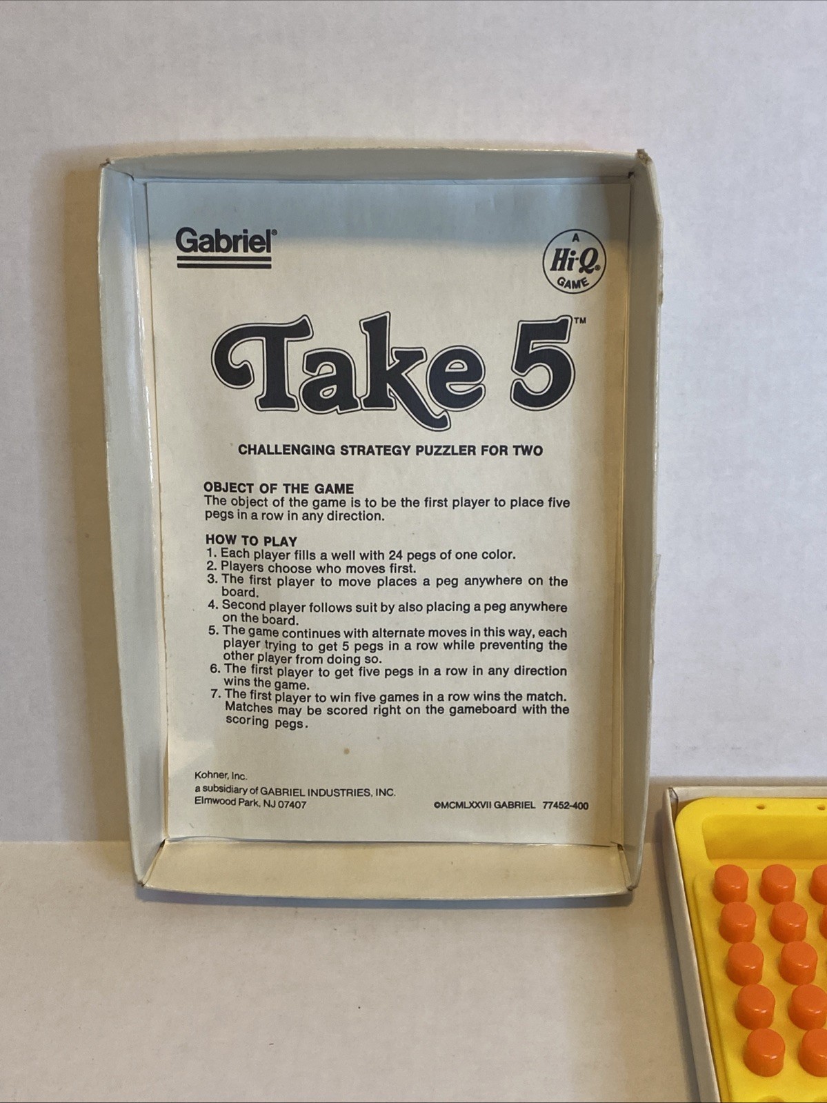 VINTAGE 1977 Take 5 by Gabriel Strategy Board HI-Q Game COMPLETE