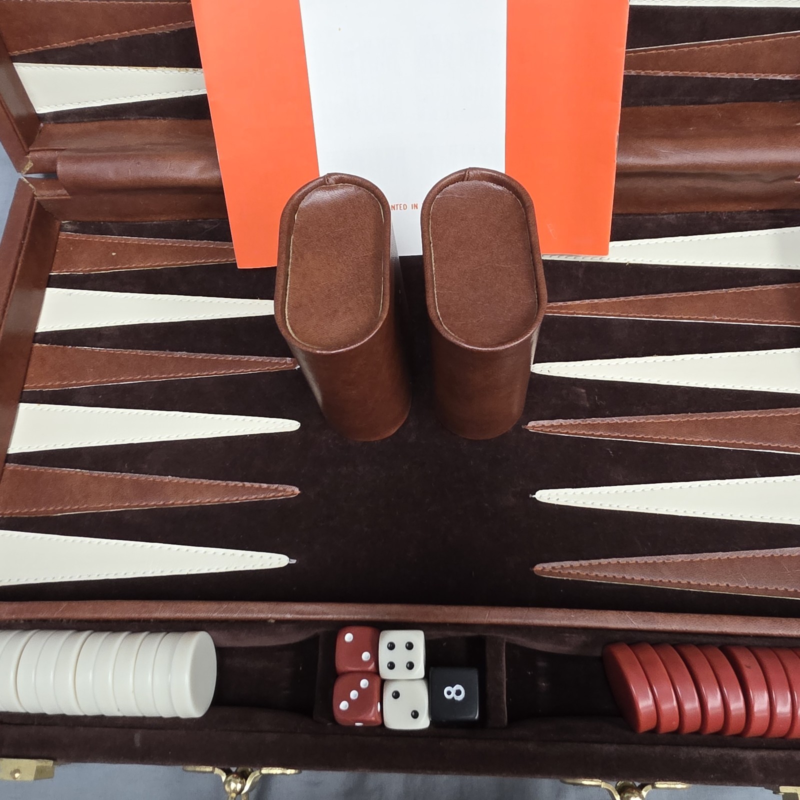 Vintage Backgammon Game Set Velvety Brown Briefcase Type TAIWAN Complete