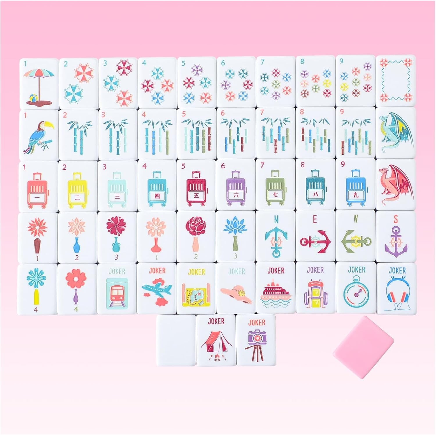 160 Pink Engraved American Mahjong Game Set with Carrying Bag and Accessories, 1