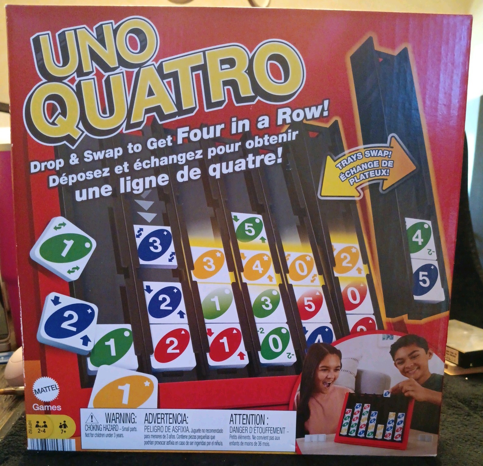 Uno Quatro Game Drop & Swap Family Party Game Board Games Toy Age 7+