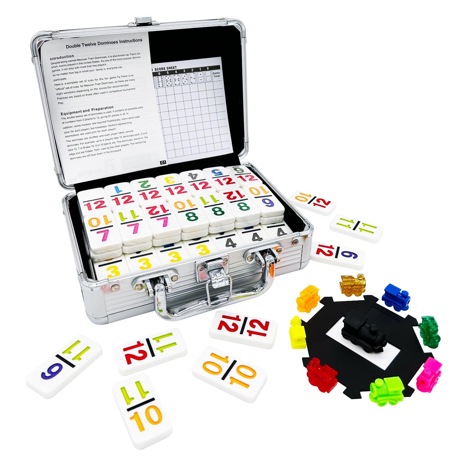 Mexican Train Dominoes with Numbers, Color Double 12 Numerical Domine Set for…