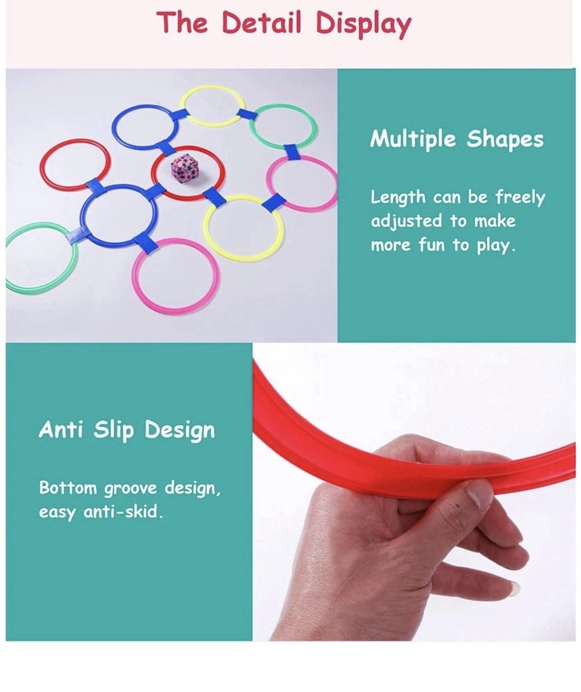 Hey! Play! Hopscotch Ring Game-10 Multi-Colored Plastic Rings and 15 Connectors
