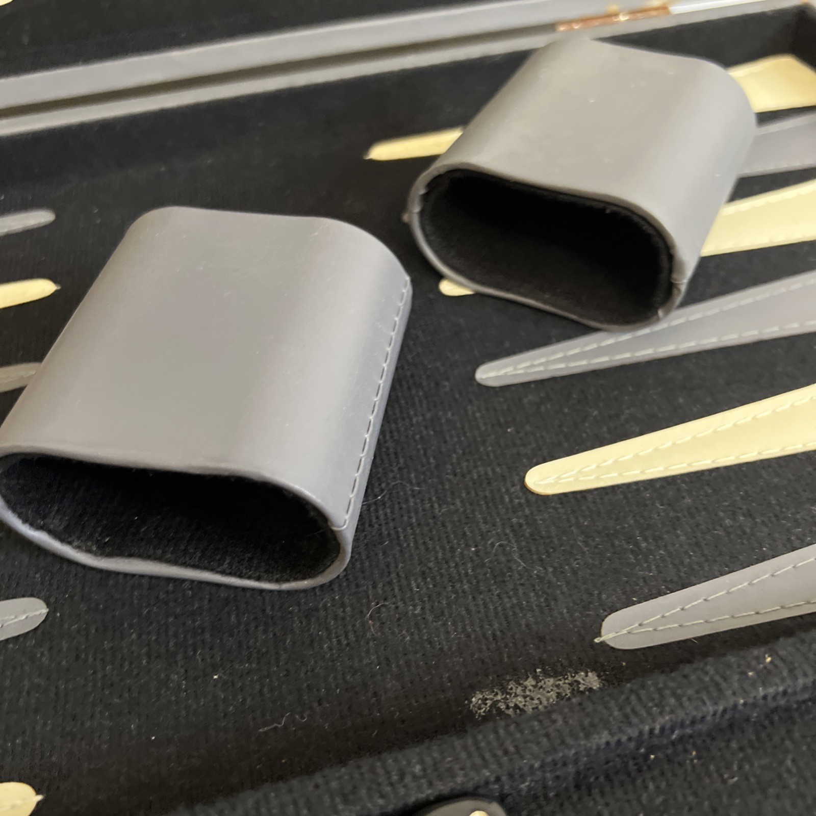 Vintage Backgammon Complete Set Gray Cream Points Black Felt Gray Faux Leather