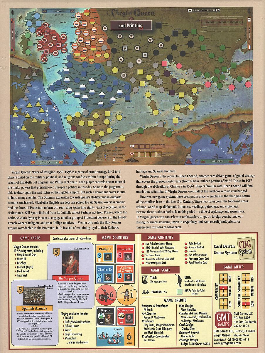 GMT Games: Virgin Queen Wars Of Religion 1559-1598 2nd Print NISW Fast Ship