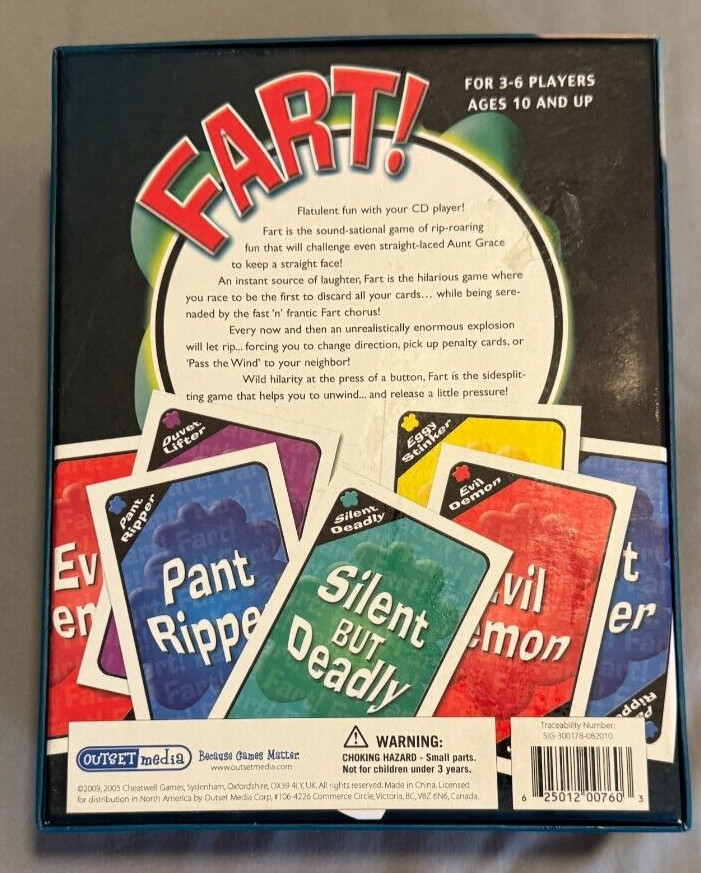 Fart! Fast ‘n” Flatulent Card Game! – Ages 10 and Up – 3-6 Players – Complete
