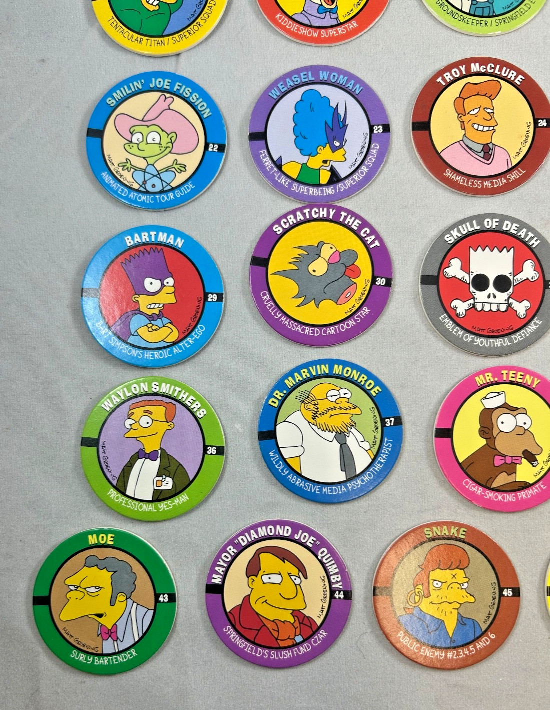 The Simpsons POGS 1994 SkyCaps Bongo Complete 50 Character Set NEAR MINT