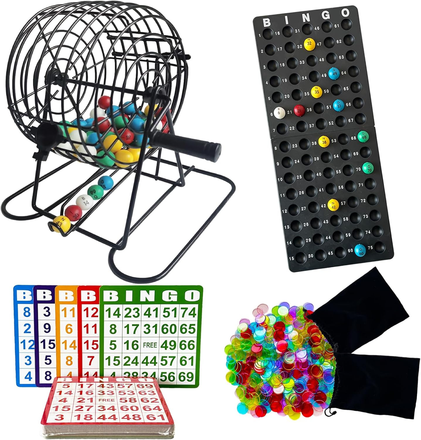 SEETOOOGAMES Deluxe Bingo Game Set – 8 Inch Metal Cage, 50 Paper Cards, 600 Colo