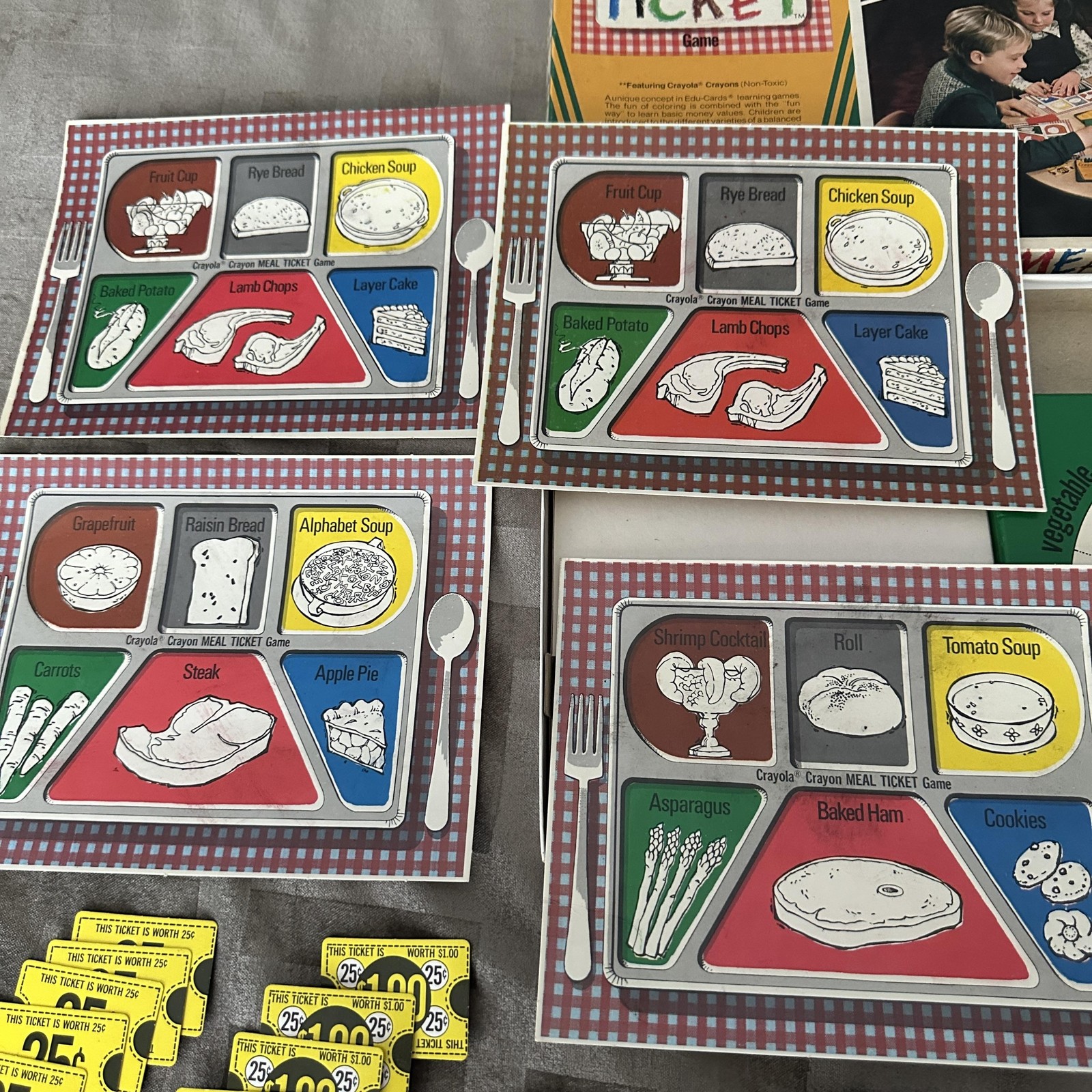 Vintage 1975 Crayola Crayon Meal Ticket Edu-Cards Kids Board Game Ages 5-10