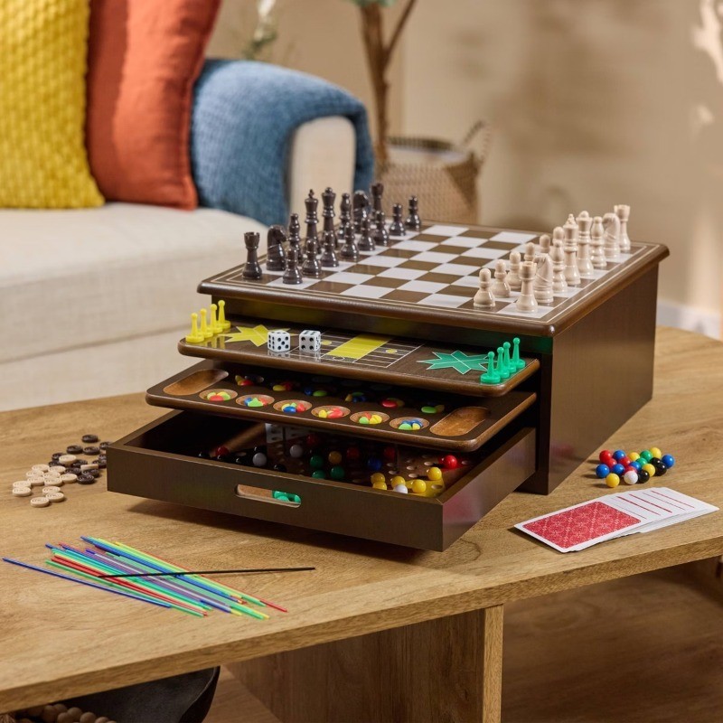 12 Classic Games in Wooden Storage House, Styles May Vary