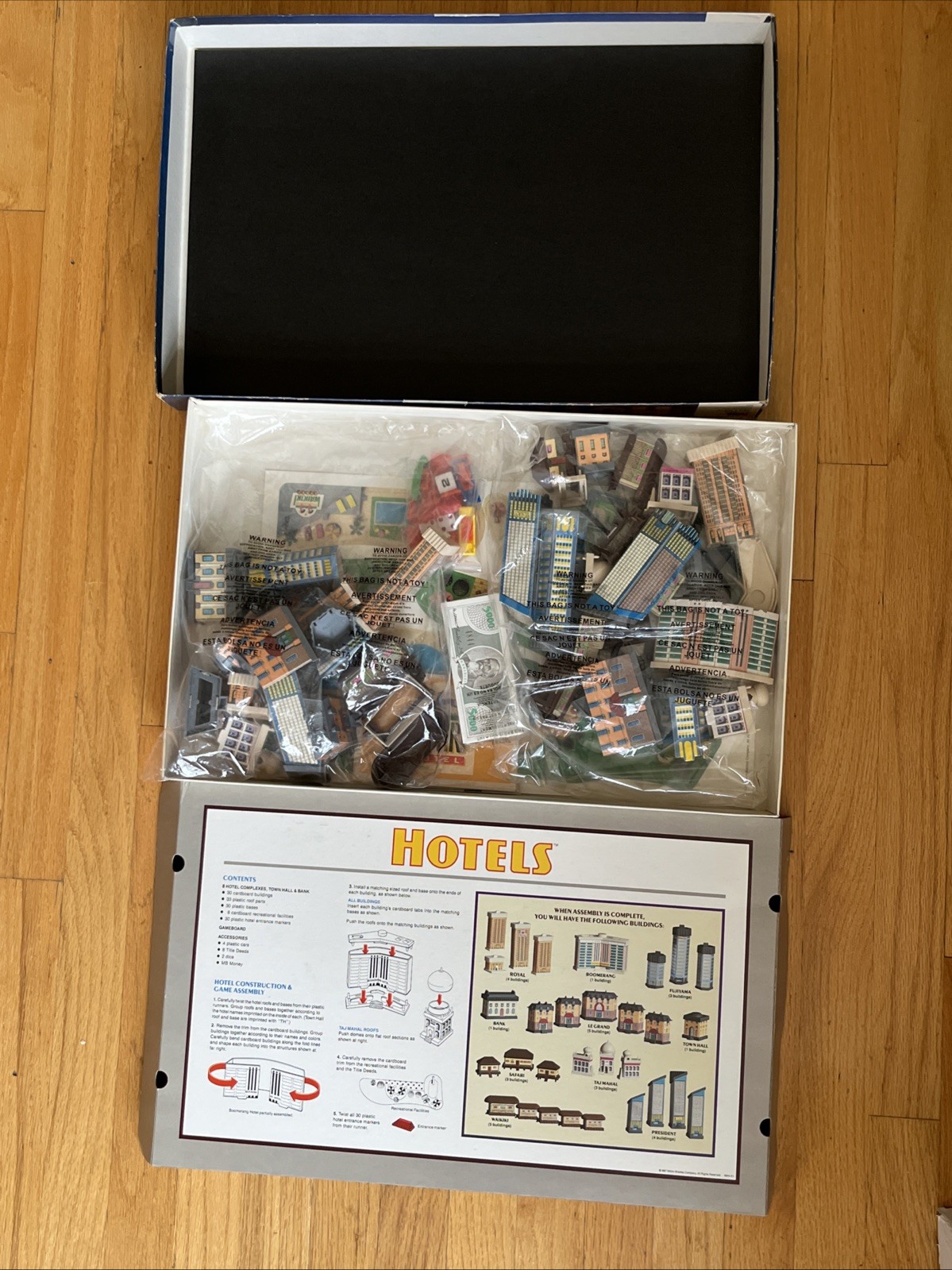 Vintage 1987 Hotels Board Game Milton Bradley MB Real Estate – 100% Complete