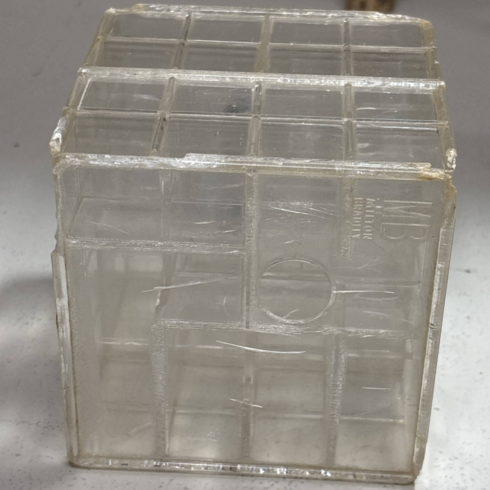 1960’s Milton Bradley Try-It Puzzle Maze Box Game 4″ Cube Vintage w/marble Works