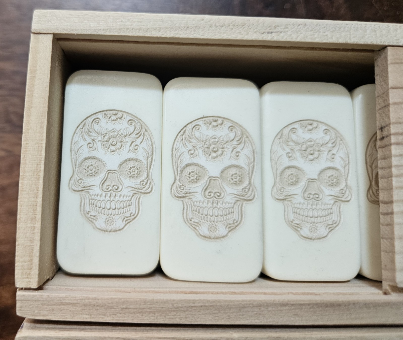 Double 6 Domino Set of SUGAR SKULL Dominoes IVORY, BLUE, RED, or BLACK