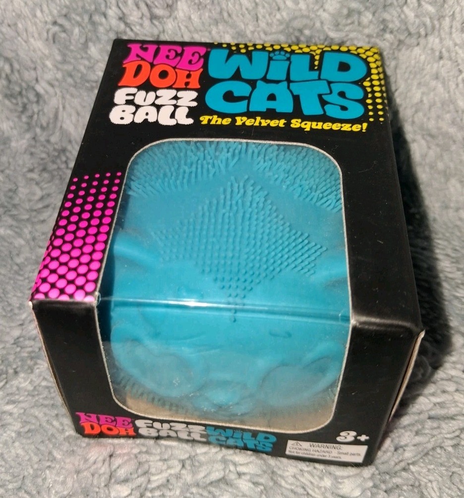 NeeDoh Wild Cats Fuzz Ball BLUE Nee Doh Squishy NEW Authentic Schylling Sealed