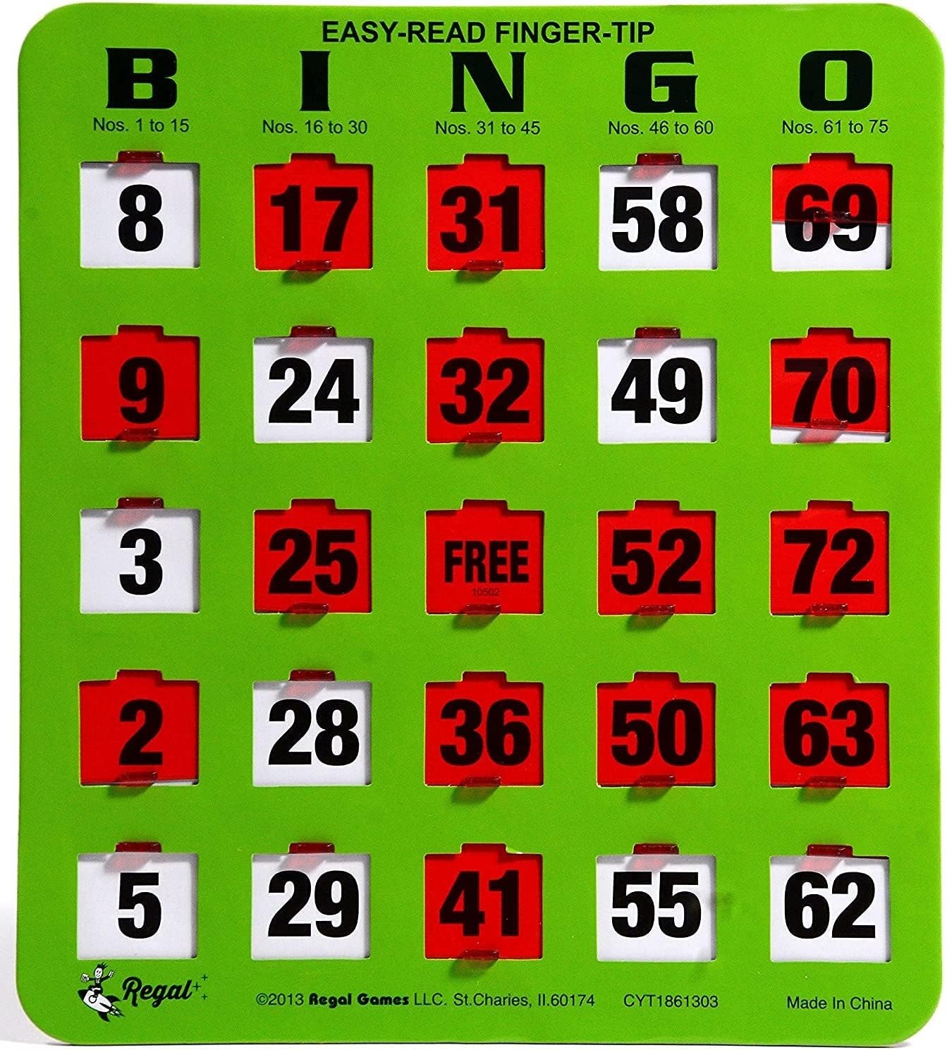 Bingo Cards Set of 10 Unique Shutter Slide Easy Read Green Cardstock 8×9 Inch