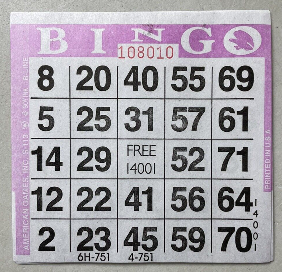 600 PAPER Bingo Cards by American Games Square 1 On Single Sheets 6 Asst Colors