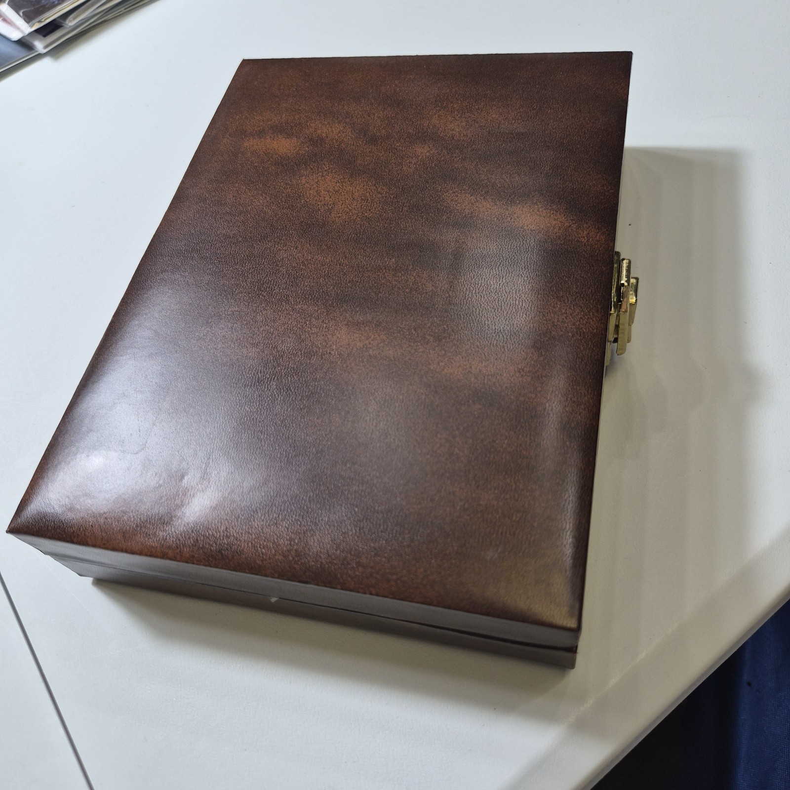 Vintage Travel Backgammon Set 9″ x 6.5″ Brown Faux Leather Case COMPLETE