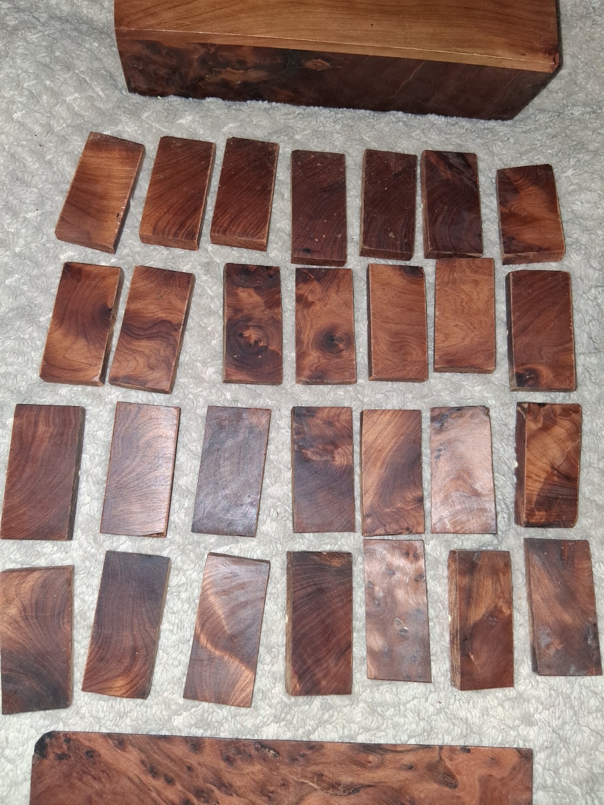 Handmade Burlwood Mother Pearl Wooden Box Set Dominoes Double Six 28 Vintage Set
