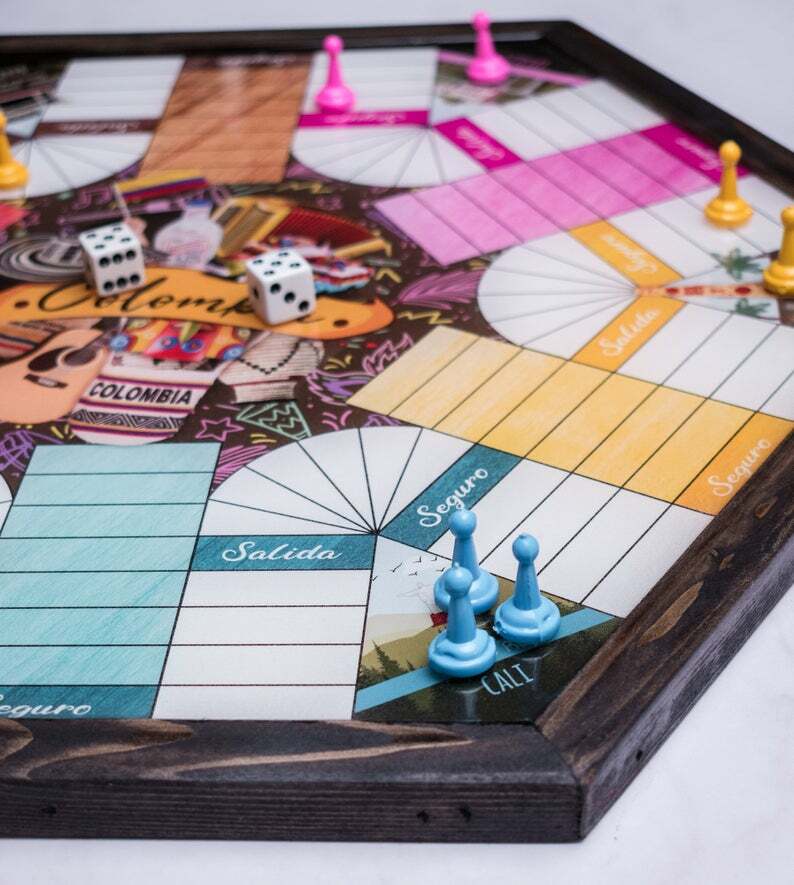 Parcheesi Board for 6 players – COLOMBIA. Hand Made with wood & Resin. Parques