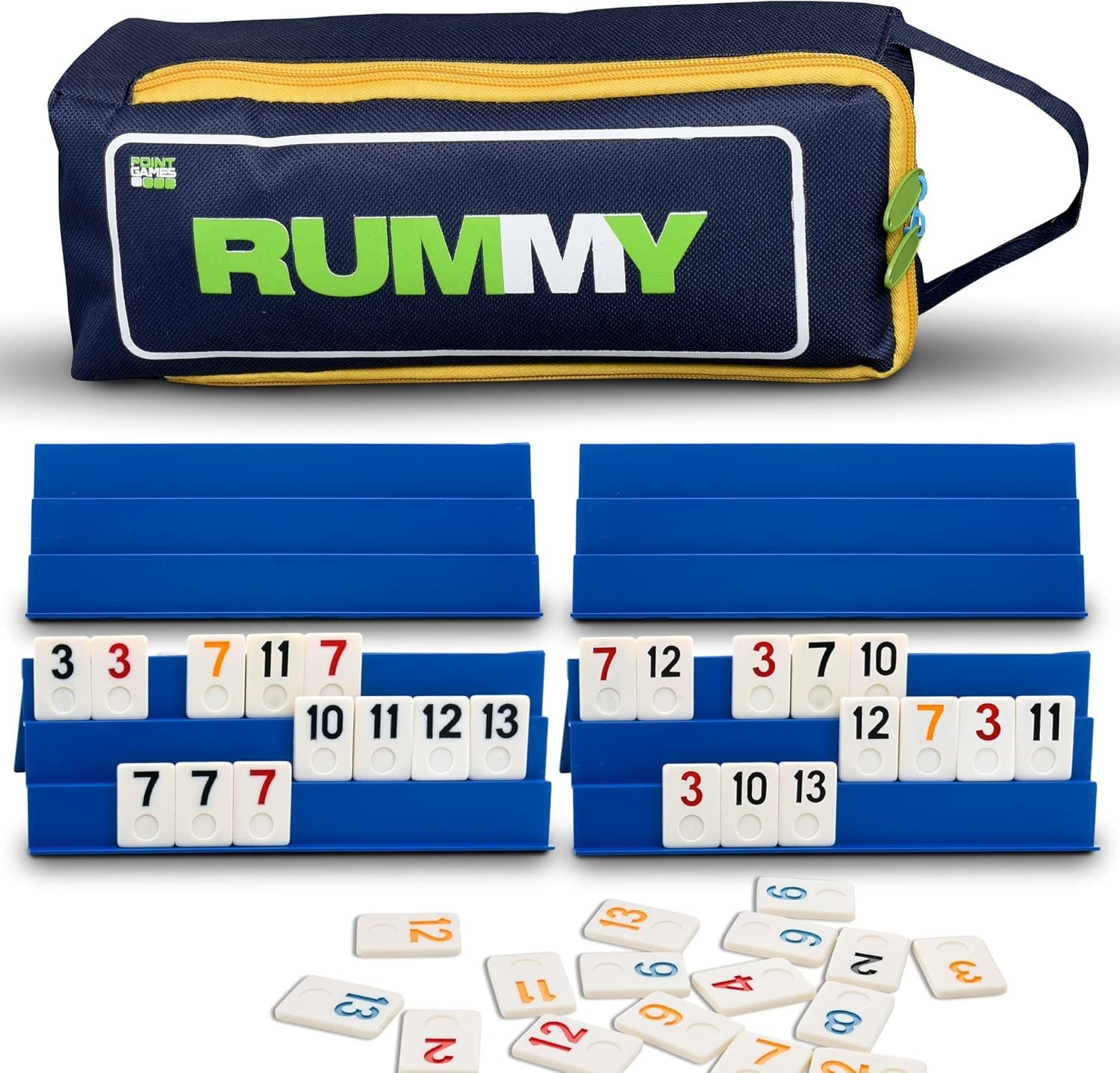 Point Games Classic Rummy Cube Game Full Size, with 3 Tier Foldable Racks & Tile