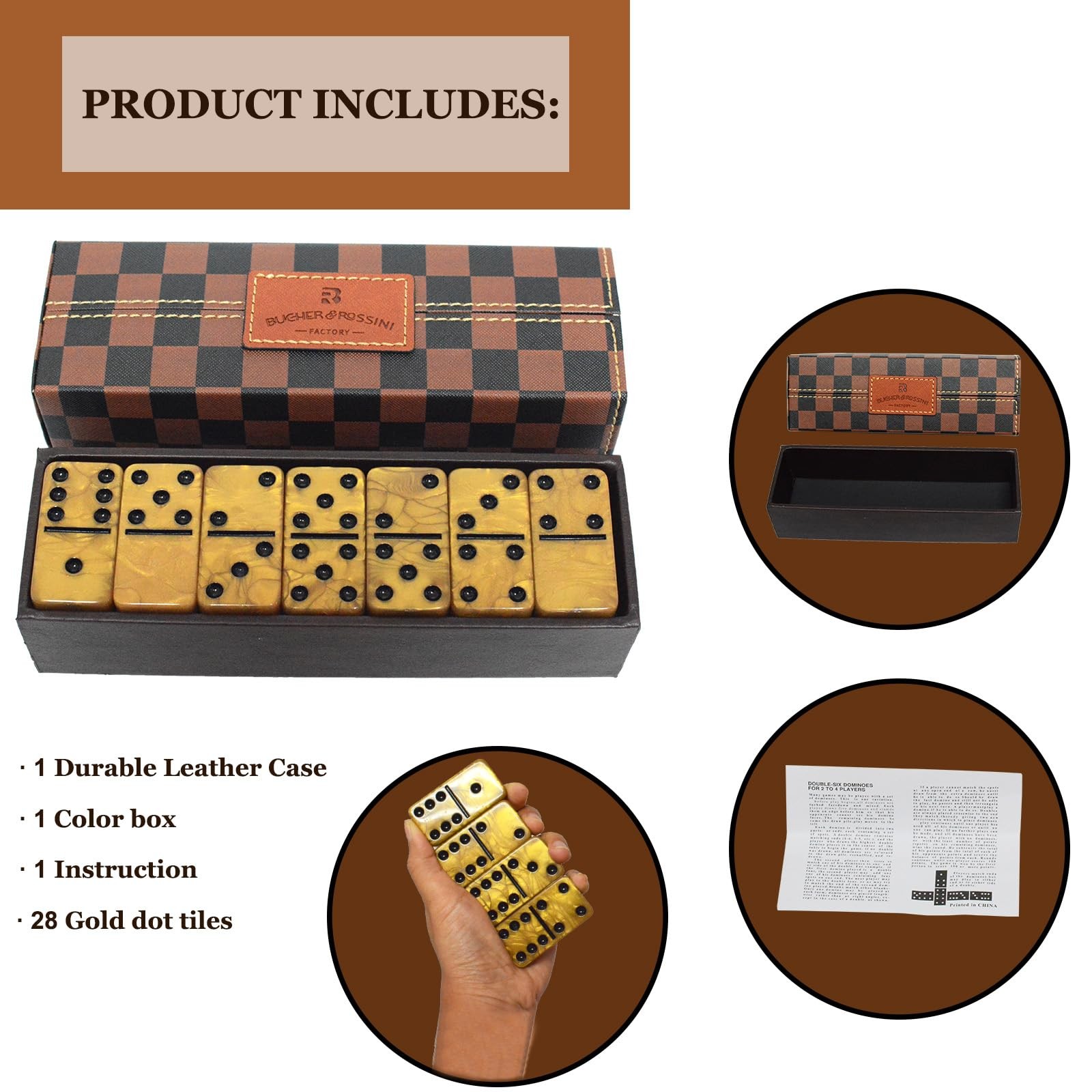 Dominos Set for Adults, Thick Domino, Double 6 Dominoes Set for Adults and Kids,