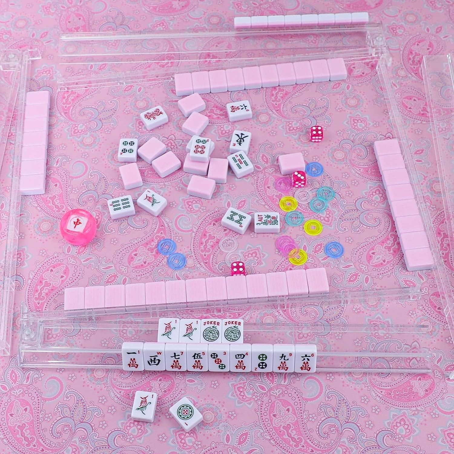 Complete American Mahjong Set with 166 Pink Tiles and Stylish Carrying Bag