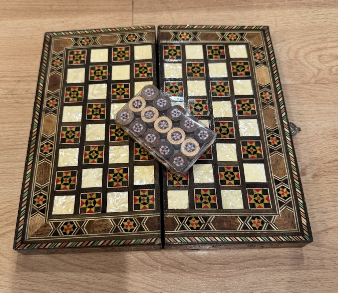 2 in 1 Wood Backgammon + Chess Set Moroccan handmade Wooden Backgammon Board 8”