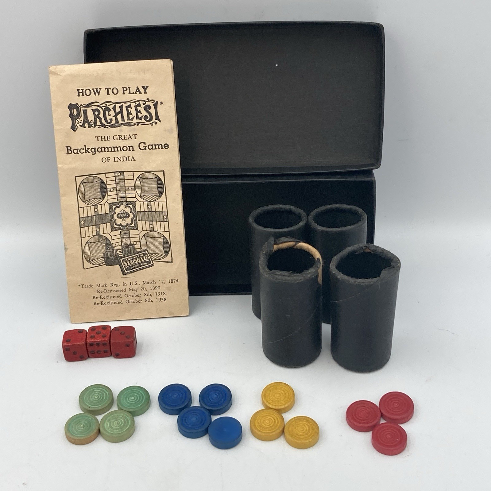 Vintage 1938 PARCHEESI Popular Edition Game SR Blue Box Missing Some Pieces