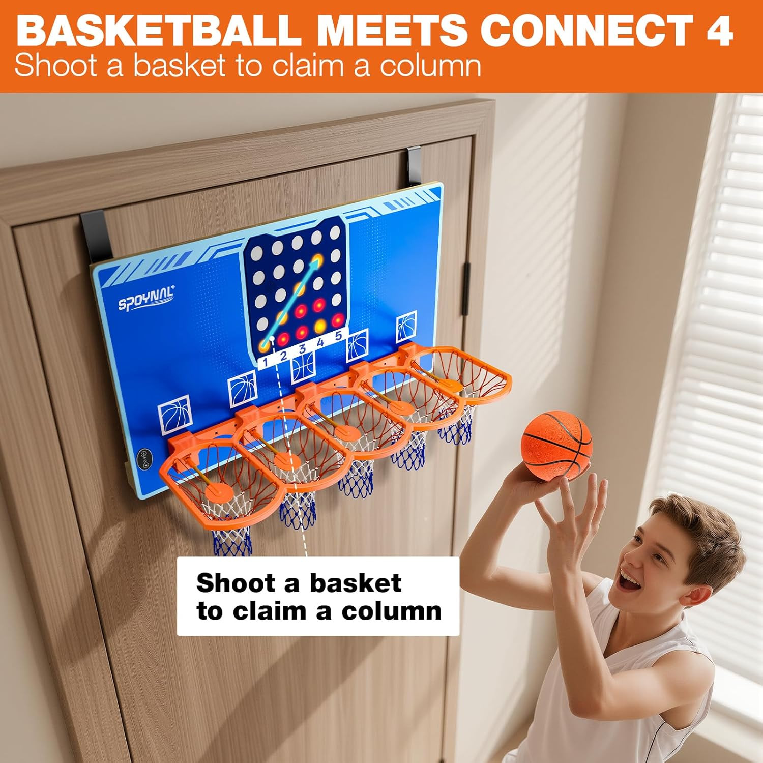 Over-The-Door 4 in a Row Basketball Game with Lights & Sounds for 1-2 Players