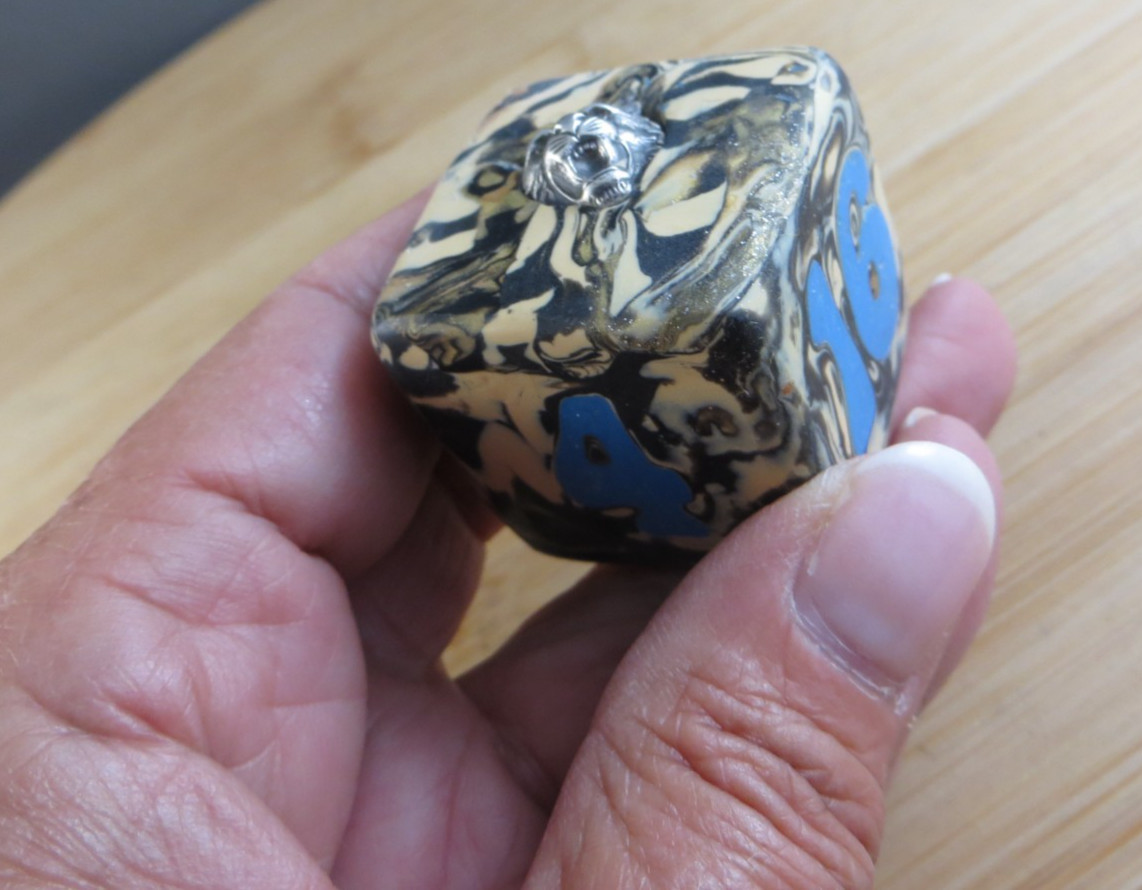 Jena’s Handmade Backgammon Doubling Cube Blue Tan Sterling Silver Wild Cat #410