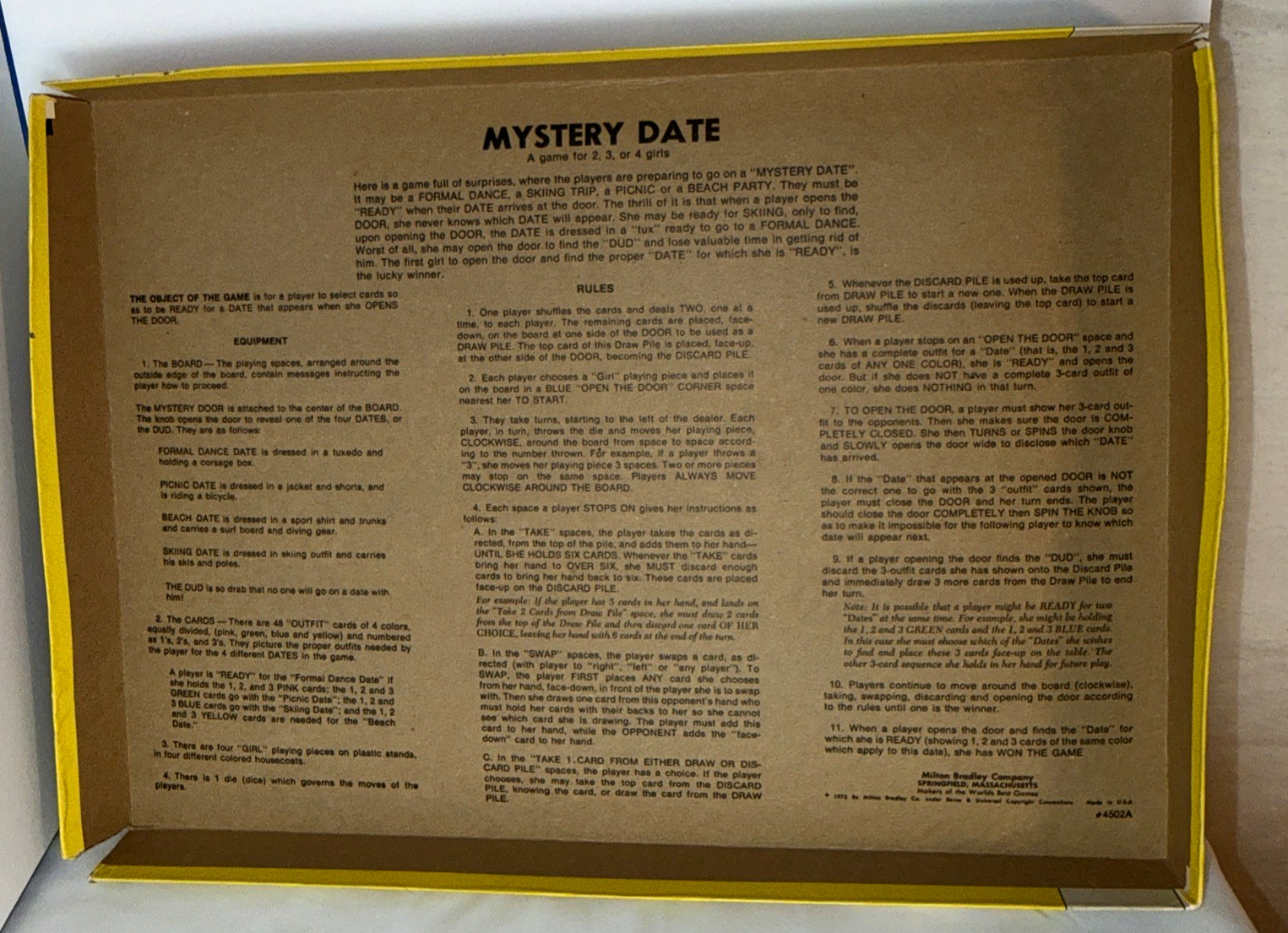Vintage Mystery Date Board Game Complete Milton Bradley 1972