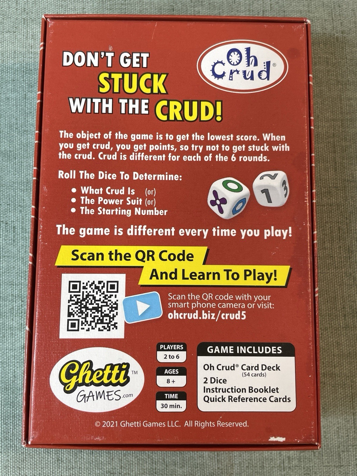 Oh Crud Card & Dice Game for 2 to 6 Players Strategy Card Game Fun Complete