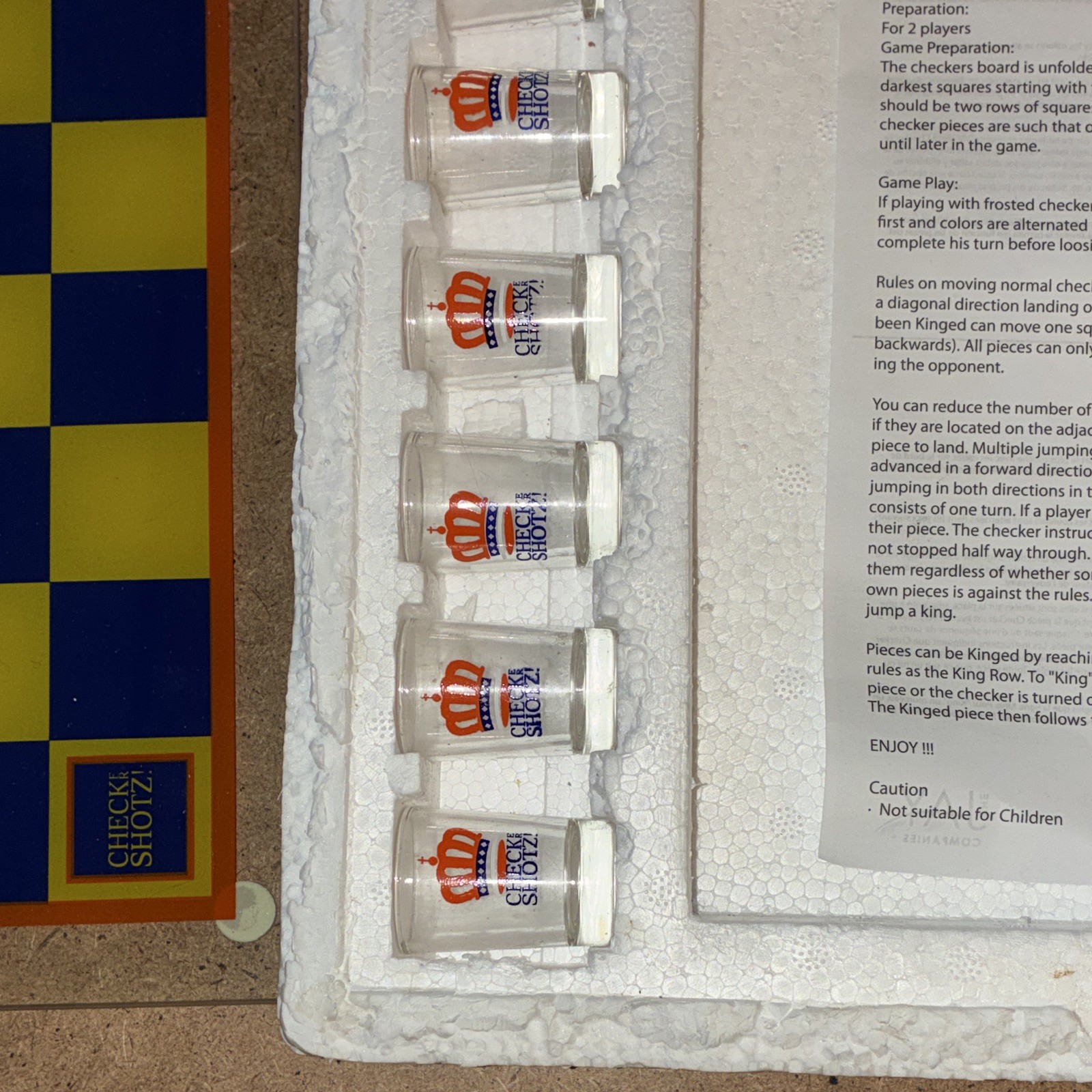 GLASSChecky Shotz Checkers Board Game Drinking Set w/ Shot Glasses, Yellow/Blue