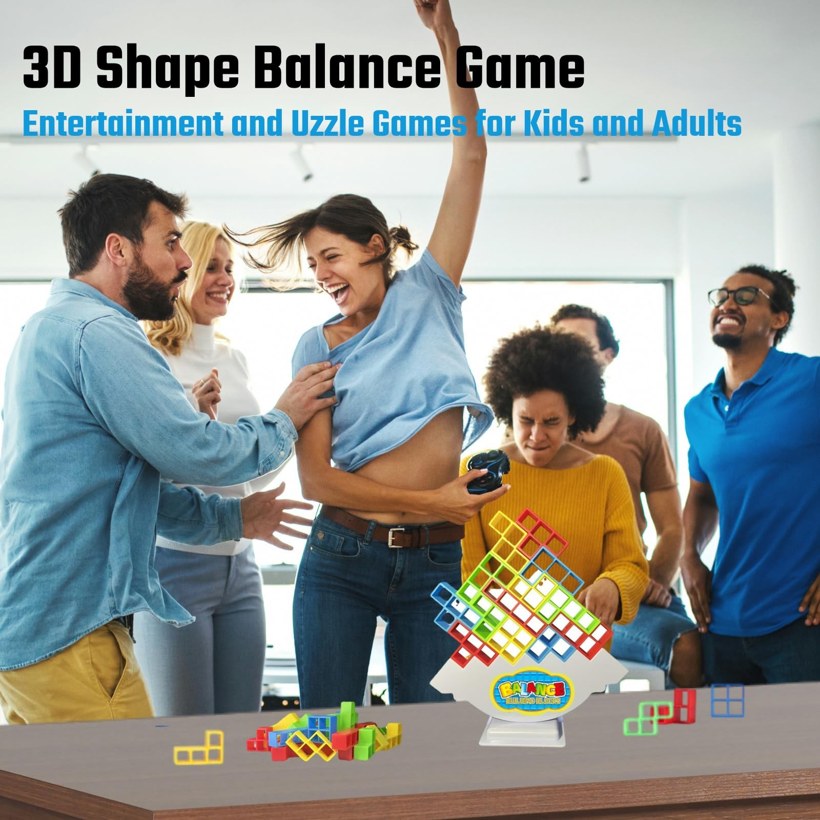 Giant 64 Pcs Stacking Tower Game with 22 Cards – Family Party Fun All Ages