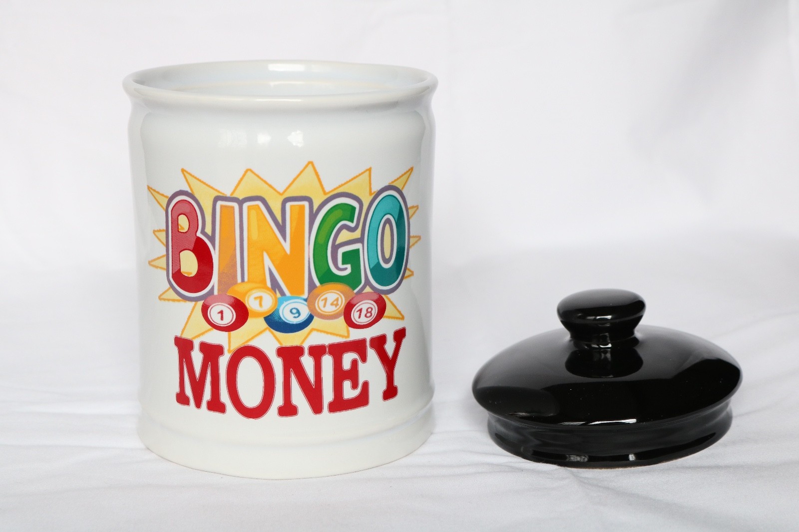 FUN Green Bingo Tote Bag w/Dazzle Daubers (6) & Bingo Money Ceramic Jar NEW