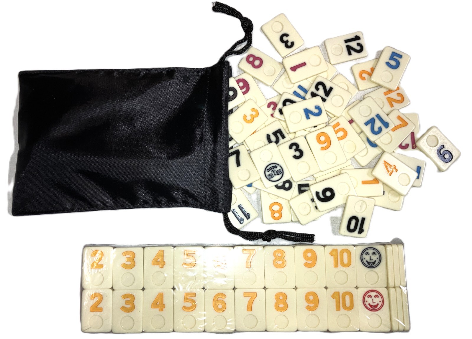 Rummy Tiles Games Set 4 Color Racks In Denim Bag Resin 106 Tiles Rummi 2 Bags