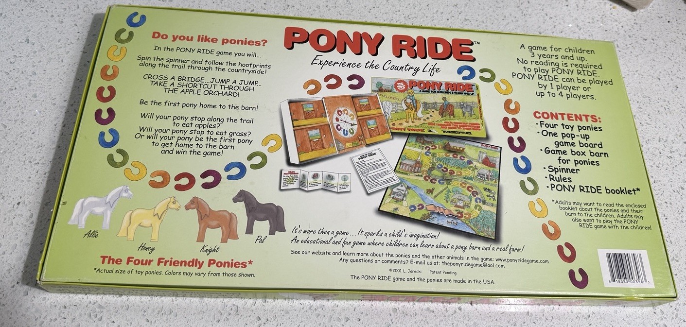 Pony Ride Board Game Race To Farm 2001 Horses Educational Rare Vtg
