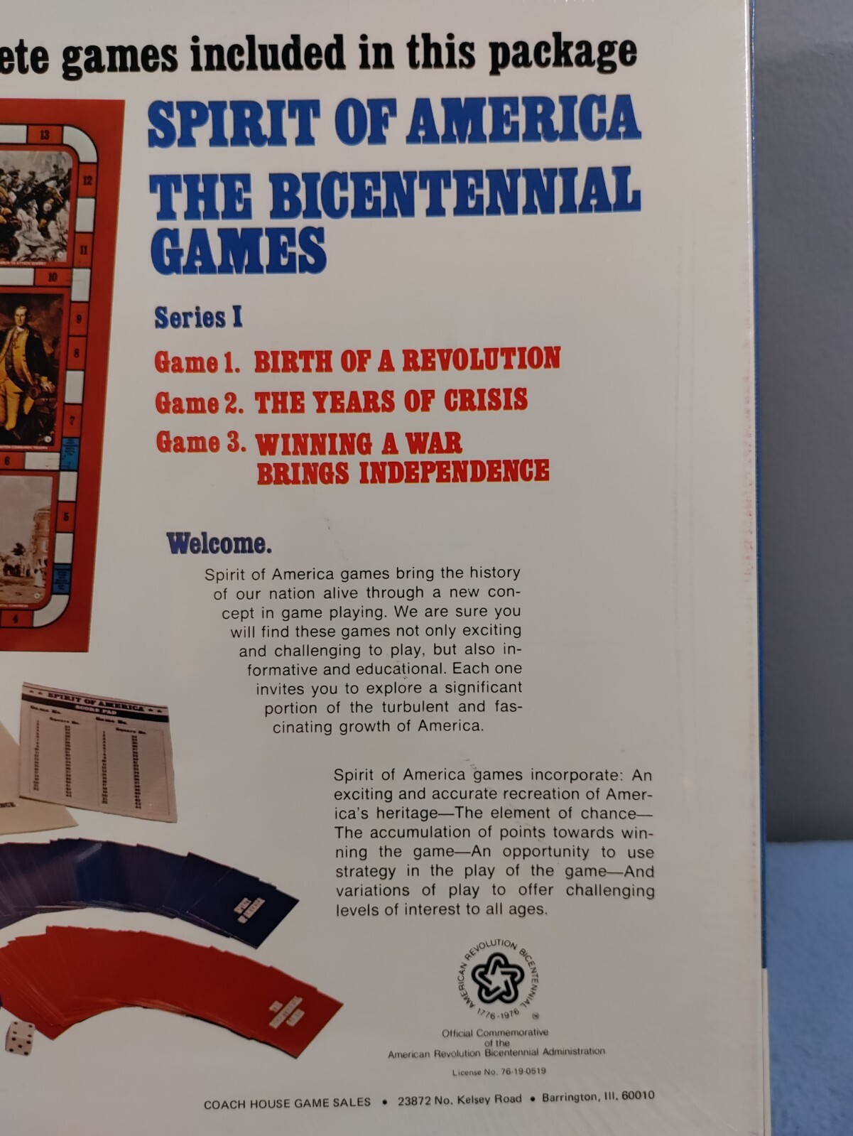 VINTAGE NEW & SEALED 1975 COACH HOUSE THE BICENTENNIAL GAMES 3 BOARD GAMES IN 1