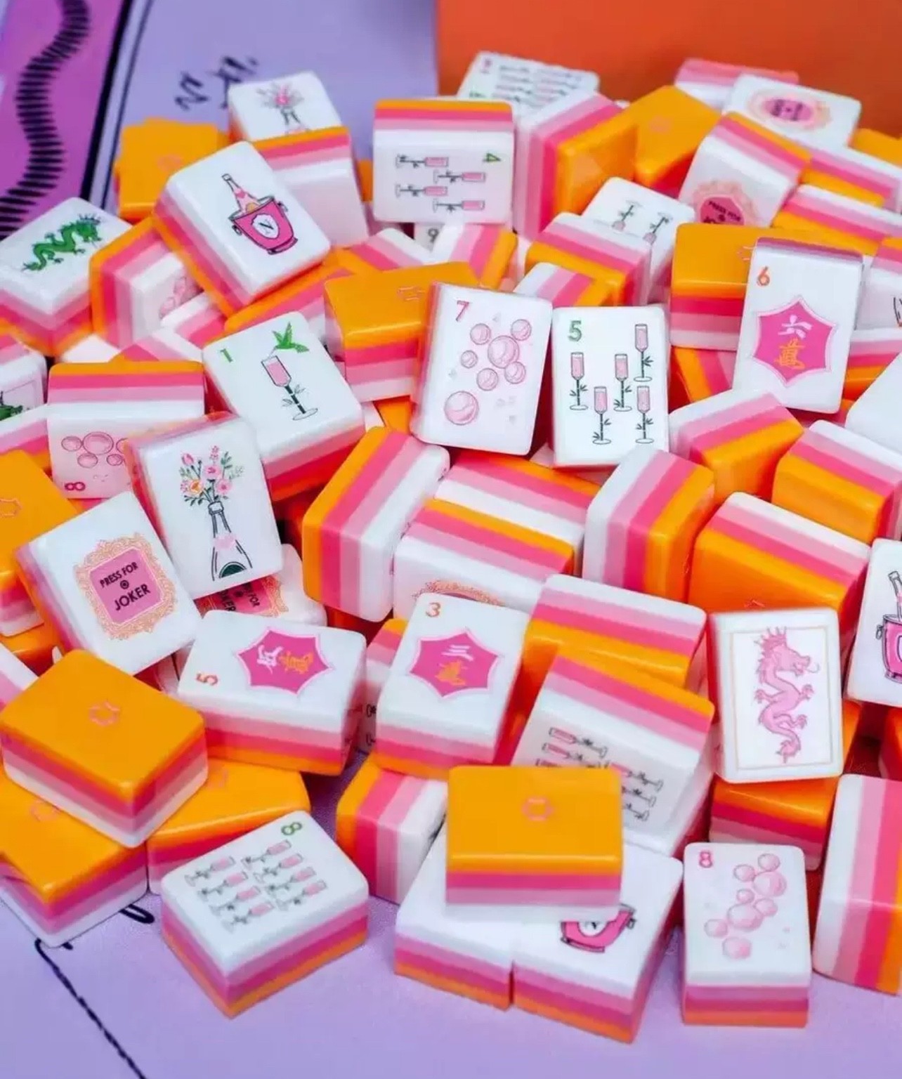 American Mahjong Tiles set ,160 tiles, orange casual Style+Free storage box